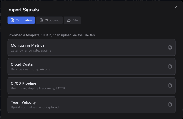 Signal Collection — import and track metrics across decisions